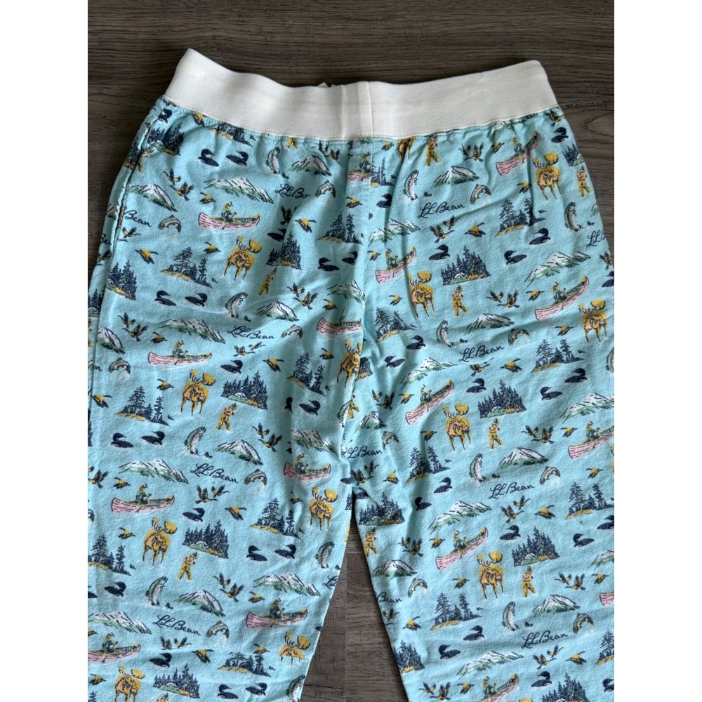 L.L.Bean Outdoor Pajama Lounge Pants Women's Small Blue Moose Lake Cabin Print - Picture 6 of 12